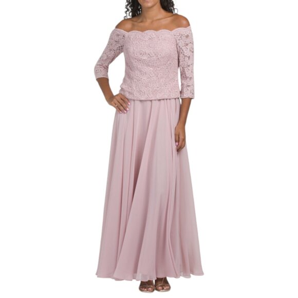 ALEX EVENINGS Pink Off The Shoulder Lace Gown - Picture 1 of 2